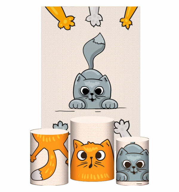 Kit Casado Gatos Trio Capa Cilindro Retangular Tecido