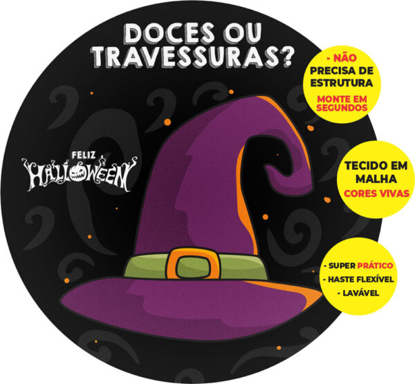 Painel Redondo 3D Halloween Abre Fácil Tecido 1,50m X 1,50m