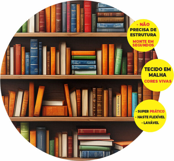 Painel Redondo 3D Estante  Livros Abre Fácil Tecido 1,50m X 1,50m