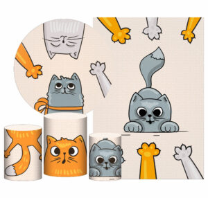 Kit Casado Gatos Painel Redondo Trio Capas Cilindro Retangular Vertical Em Tecido