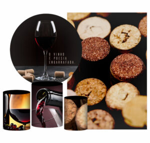 Kit Casado Vinho Painel Redondo Trio Capas Cilindro Retangular Vertical Em Tecido
