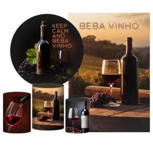 Kit Casado Vinho Painel Redondo Trio Capas Cilindro Retangular Vertical Em Tecido