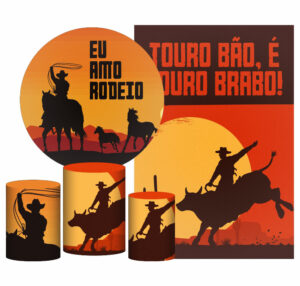 Kit Casado Cowboy Painel Redondo Trio Capas Cilindro Retangular Vertical Em Tecido