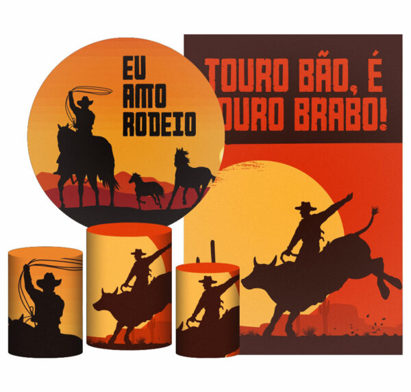 Kit Casado Cowboy Painel Redondo Trio Capas Cilindro Retangular Vertical Em Tecido