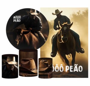Kit Casado Cowboy Painel Redondo Trio Capas Cilindro Retangular Vertical Em Tecido