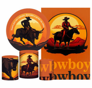 Kit Casado Cowboy Painel Redondo Trio Capas Cilindro Retangular Vertical Em Tecido