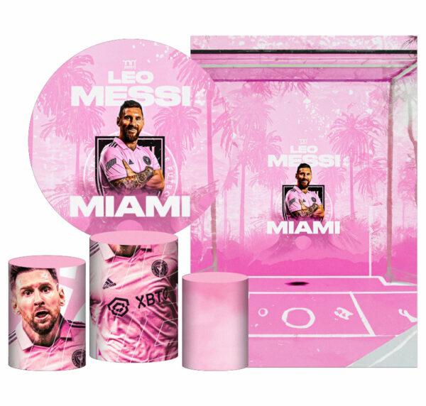 Kit Casado Inter Miami Messi Painel Redondo Trio Capas Cilindro Retangular Vertical Em Tecido