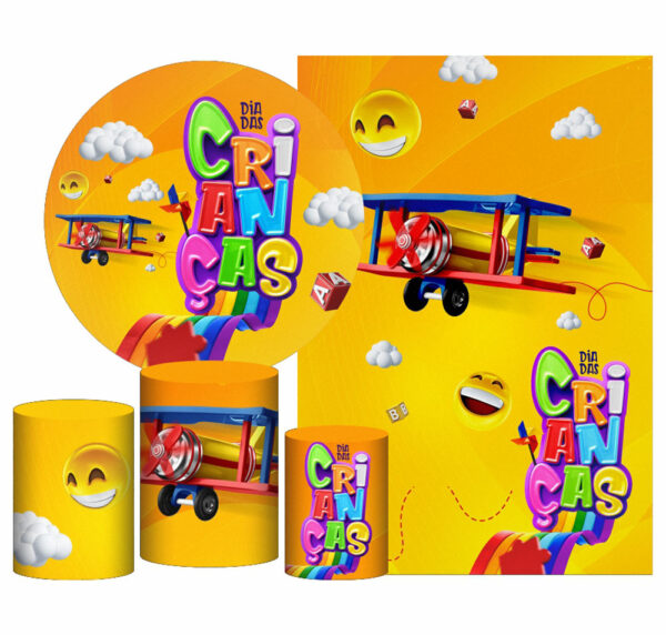Kit Casado Dia das Crianças Painel Redondo Trio Capas Cilindro Retangular Vertical Em Tecido