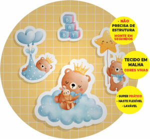 Painel Redondo 3D Ursinhos Abre Fácil Tecido 1,50m X 1,50m