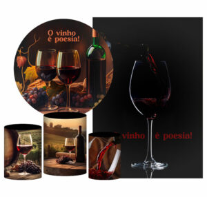 Kit Casado Vinho Painel Redondo Trio Capas Cilindro Retangular Vertical Em Tecido