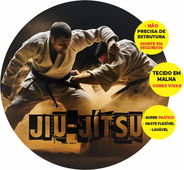 Painel Redondo 3D Jiu-Jitsu Abre Fácil Tecido 1,50m X 1,50m