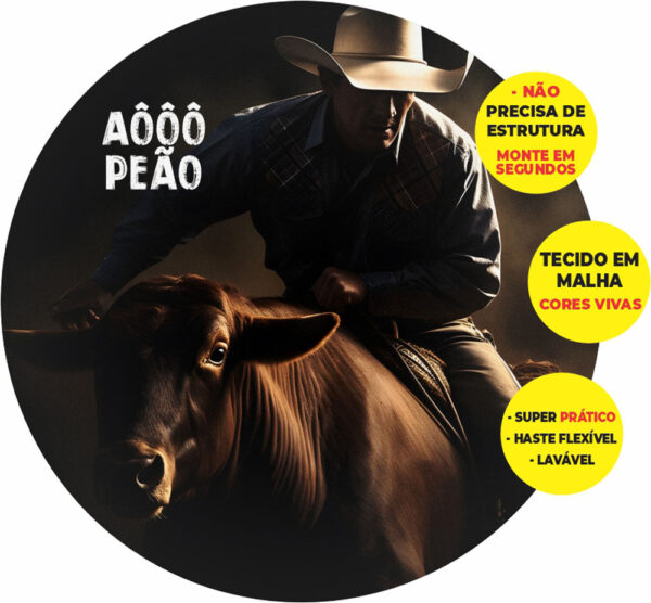 Painel Redondo 3D Cowboy  Abre Fácil Tecido 1,50m X 1,50m