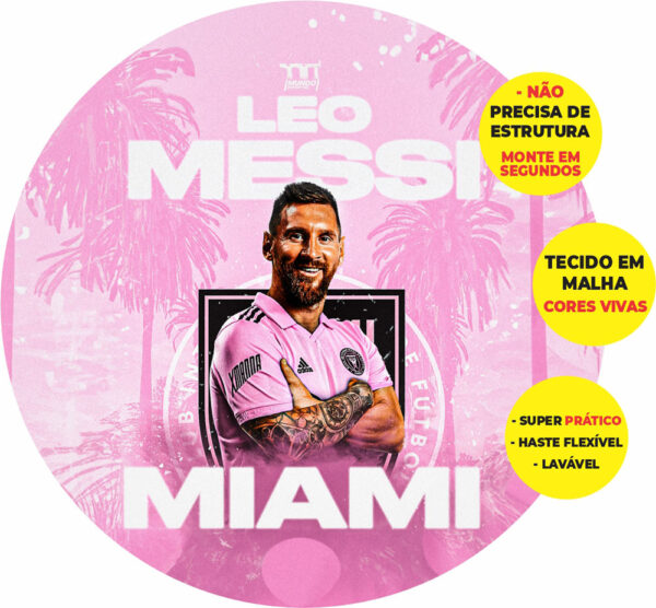 Painel Redondo 3D Inter Miami Messi  Abre Fácil Tecido 1,50m X 1,50m