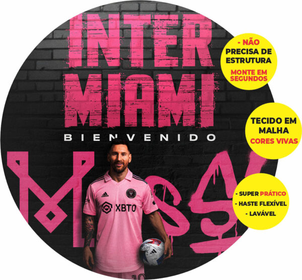 Painel Redondo 3D Inter Miami Messi  Abre Fácil Tecido 1,50m X 1,50m