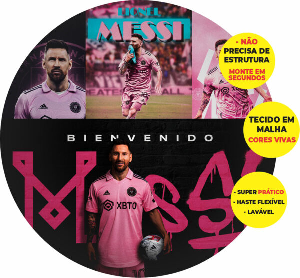 Painel Redondo 3D Inter Miami Messi  Abre Fácil Tecido 1,50m X 1,50m