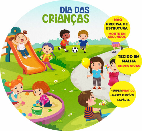 Painel Redondo 3D Dia das Crianças Abre Fácil Tecido 1,50m X 1,50m