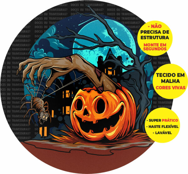 Painel Redondo 3D Halloween Abre Fácil Tecido 1,50m X 1,50m