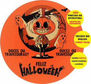 Painel Redondo 3D Halloween Abre Fácil Tecido 1,50m X 1,50m