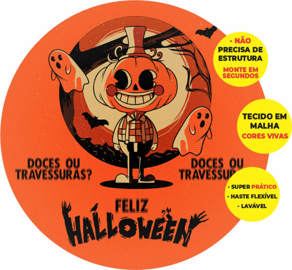 Painel Redondo 3D Halloween Abre Fácil Tecido 1,50m X 1,50m