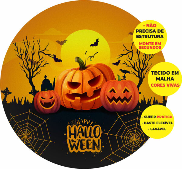 Painel Redondo 3D Halloween Abre Fácil Tecido 1,50m X 1,50m