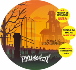 Painel Redondo 3D Halloween Abre Fácil Tecido 1,50m X 1,50m