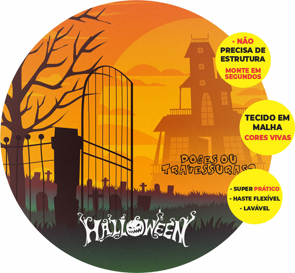 Painel Redondo 3D Halloween Abre Fácil Tecido 1,50m X 1,50m