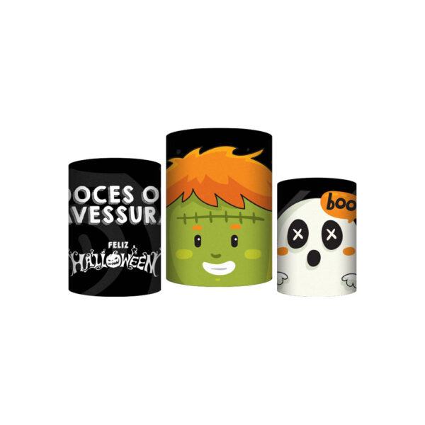 Trio Capa Cilindro Halloween 3D Em Tecido Com Elástico