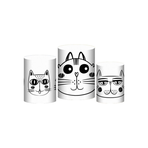 Trio Capa Cilindro Gatos 3D Em Tecido Com Elástico