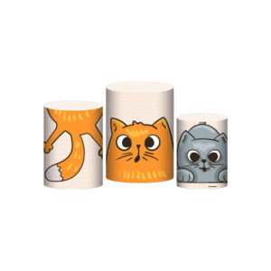 Trio Capa Cilindro Gatos 3D Em Tecido Com Elástico