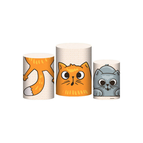 Trio Capa Cilindro Gatos 3D Em Tecido Com Elástico