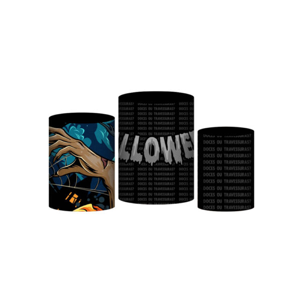 Trio Capa Cilindro Halloween 3D Em Tecido Com Elástico