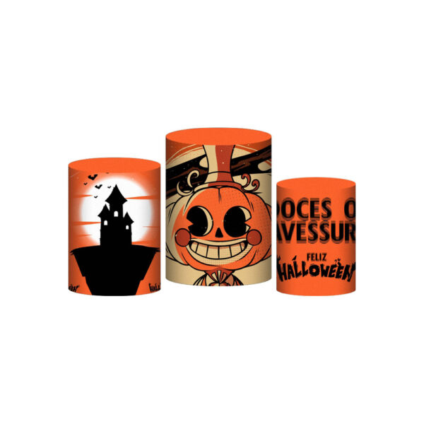 Trio Capa Cilindro Halloween 3D Em Tecido Com Elástico