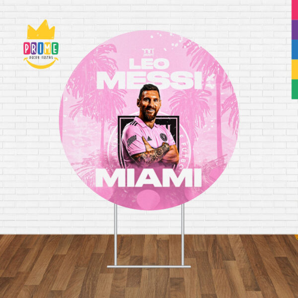 Painel Redondo 3D Inter Miami Messi Tecido Sublimado 1,50m x 1,50m - Image 2