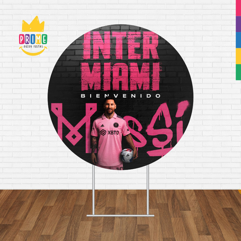 Painel Redondo 3D Inter Miami Messi Tecido Sublimado 1,50m x 1,50m - Imagem 2