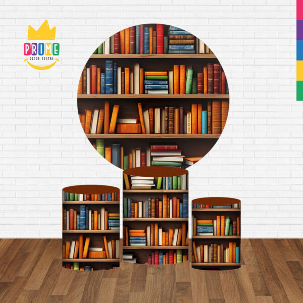 Trio Capa Cilindro + Painel Redondo 3D Estante Livros 1,50m Veste Fácil - Image 2