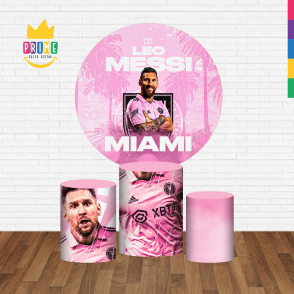 Trio Capa Cilindro + Painel Redondo 3D Inter Miami Messi 1,50m Veste Fácil - Image 2