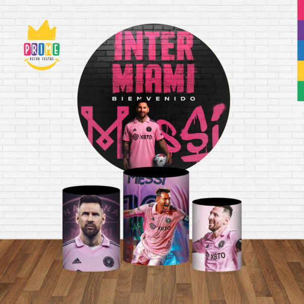 Trio Capa Cilindro + Painel Redondo 3D Inter Miami Messi 1,50m Veste Fácil - Image 2