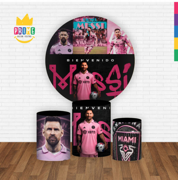Trio Capa Cilindro + Painel Redondo 3D Inter Miami Messi 1,50m Veste Fácil - Image 2