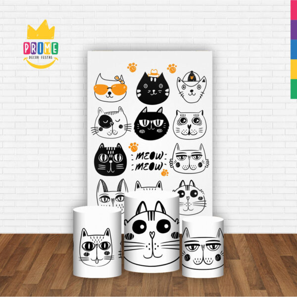 Kit Casado Gatos Trio Capa Cilindro Retangular Tecido - Image 2