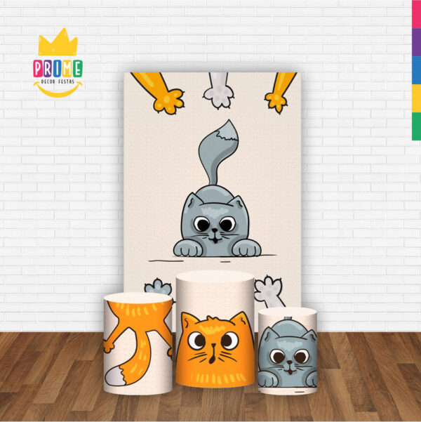 Kit Casado Gatos Trio Capa Cilindro Retangular Tecido - Image 2