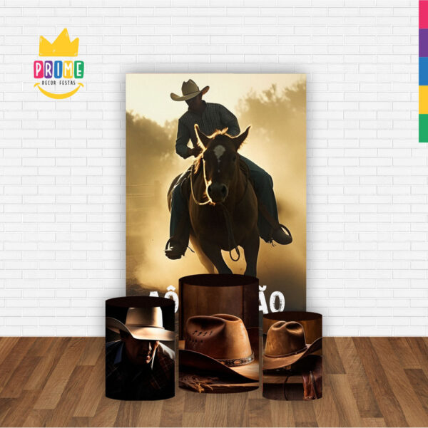Kit Casado Cowboy Trio Capa Cilindro Retangular Tecido - Image 2