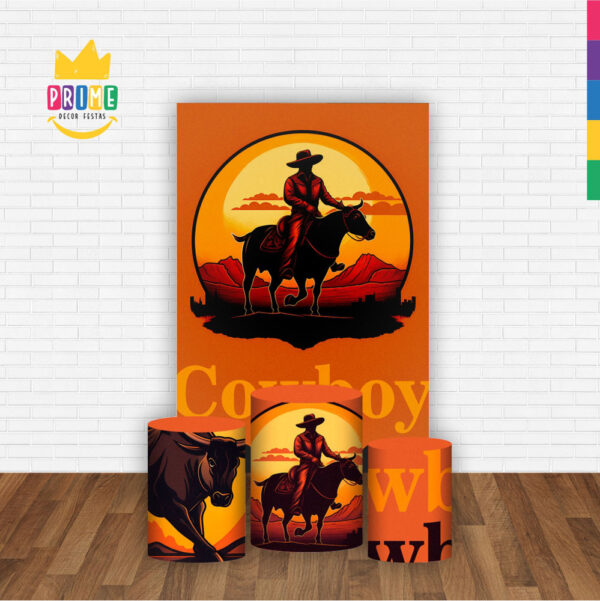 Kit Casado Cowboy Trio Capa Cilindro Retangular Tecido - Image 2
