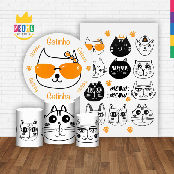 Kit Casado Gatos Painel Redondo Trio Capas Cilindro Retangular Vertical Em Tecido - Image 2