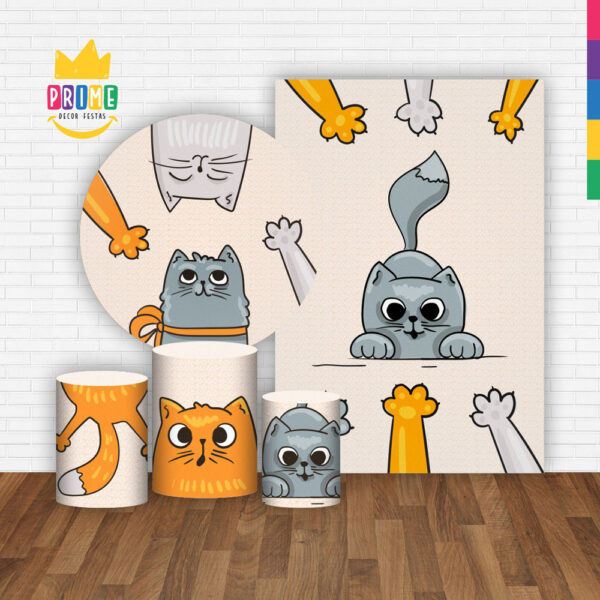 Kit Casado Gatos Painel Redondo Trio Capas Cilindro Retangular Vertical Em Tecido - Image 2