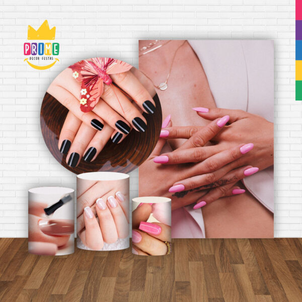 Kit Casado Unhas Manicure Painel Redondo Trio Capas Cilindro Retangular Vertical Em Tecido - Image 2