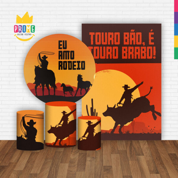 Kit Casado Cowboy Painel Redondo Trio Capas Cilindro Retangular Vertical Em Tecido - Image 2