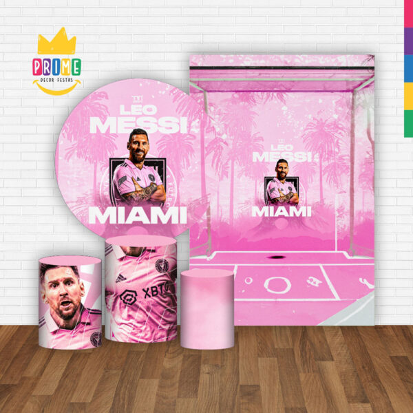 Kit Casado Inter Miami Messi Painel Redondo Trio Capas Cilindro Retangular Vertical Em Tecido - Image 2