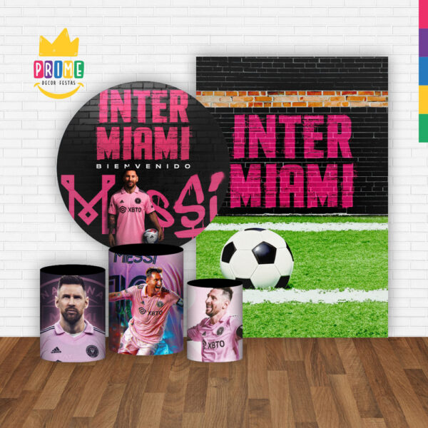Kit Casado Inter Miami Messi Painel Redondo Trio Capas Cilindro Retangular Vertical Em Tecido - Image 2