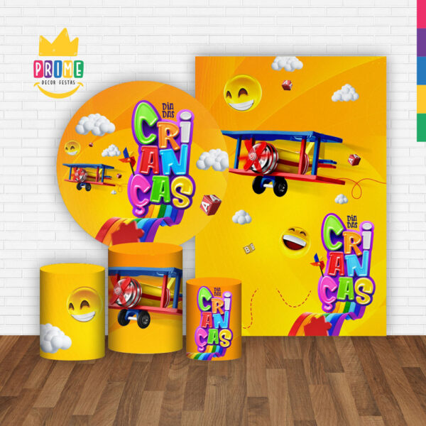 Kit Casado Dia das Crianças Painel Redondo Trio Capas Cilindro Retangular Vertical Em Tecido - Image 2