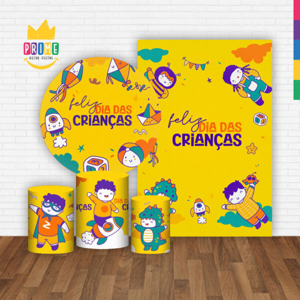 Kit Casado Dia das Crianças Painel Redondo Trio Capas Cilindro Retangular Vertical Em Tecido - Image 2